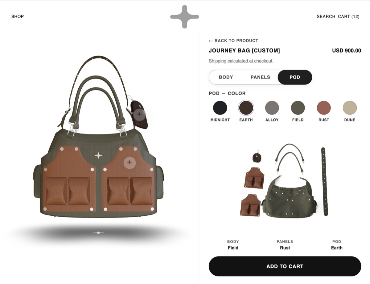 TOMBOGO Journey Bag interactive color and component configurator